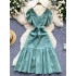 Retro court style high-end flying sleeve dress with embroidered hollow straps for women's summer, unique temperament long dress