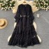 High end elegant dress for women 2024 new style palace style retro heavy industry hollow lace patchwork French dress