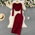 Autumn and Winter Goddess Style Knitted Set Women's V-neck Long Sleeve Short Sweater+Medium to Long Split Half Skirt Two Piece Set