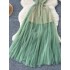 French gentle style atmosphere, mesh fairy dress, summer suspender, waist cinching, slimming, pleating, big swing, fluffy dress