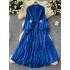 French retro elegant dress with female design sense, single breasted loose waist strap, slimming temperament, knee length long skirt