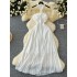 Fairy style dress for women in summer, sexy strapless, neck hanging, suspender, high waist, slimming effect, A-line pleated chiffon vacation long dress