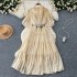 Summer women's new French retro elegant design with lace up round neck flared sleeves, cinched waist for slimming chiffon dress