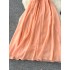 Vacation style atmosphere dress, female sexy deep V-neck hanging neck tie, pleated waist, slimming look, big swing chiffon skirt