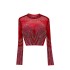 European and American versatile long sleeved round neck rhinestone mesh T-shirt for women in summer, slim fit and versatile short base shirt