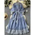 Small niche retro elegant dress for women's clothing, new style French heavy industry embroidery stand collar lantern sleeves, waist cinching large swing long skirt