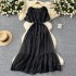 French gentle and elegant dress, women's heavy worker butterfly embroidery round neck bubble sleeve slimming waist cinching temperament long skirt