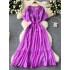 French gentle and elegant dress, women's heavy worker butterfly embroidery round neck bubble sleeve slimming waist cinching temperament long skirt