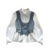 Korean style women's early autumn new French sweet and versatile long sleeved shirt+beaded diamond layered denim vest