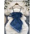 Retro spicy girl style denim camisole vest for women in summer, worn out with irregular edges, high-end design, pure desire top