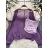 Korean gentle suit women's lazy style versatile long sleeved knitted shawl jacket+camisole vest temperament two-piece set