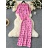 Ladies' high-end knitted suit with polka dot round neck short sleeved top and mid to long slit sweater skirt