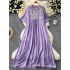 Retro artistic loose dress for women in summer, new heavy embroidery V-neck flared sleeves, slimming A-line large swing long dress