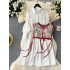 Palace style dress set for women's early autumn new style French retro lantern sleeve shirt skirt+jacquard vest