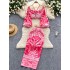 Goddess style two-piece set, niche European and American sexy hollow neck hanging lantern long sleeved crop top+skirt