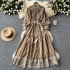 Small niche retro elegant dress for women's clothing, new style French heavy industry embroidery stand collar lantern sleeves, waist cinching large swing long skirt