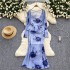 High cold imperial sister set with feminine temperament, waist cinching and slimming, tie dye suspender mesh dress+long sleeved sun protection shirt jacket