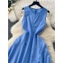 French dress women's summer new design sense niche round neck sleeveless waist cinching slimming A-line large swing long skirt