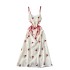 Korean Sweet Cherry Embroidered Strap Dress for Women's Summer Design, Strap up Waist, Mid length Vacation Skirt