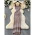 Korean style fashionable versatile camisole bottom skirt with a split design, slim fit, and striped contrasting knit dress