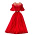 French retro elegant dress for women in summer, with mesh splicing, three-dimensional petals, waist cinching, slimming effect, pleated chiffon long dress