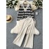 Autumn and winter new lazy style Korean version contrasting suit collar striped knitted sweater top two-piece set high waist wide leg pants