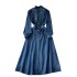 2024 new niche ethnic style denim dress for female heavy workers with retro embroidery design, featuring a slimming waist and long skirt