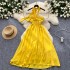 Design twist, strapless, neck tied dress, women's high waist slimming A-line big swing temperament vacation French dress