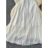 Fairy style dress for women in summer, sexy strapless, neck hanging, suspender, high waist, slimming effect, A-line pleated chiffon vacation long dress