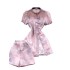 New Chinese style dress for women with a high-end feel, featuring a stand up collar, bubble sleeves, a button up slit skirt, and high waisted, slim, wide leg short pants