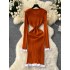 Autumn and winter bottom skirt, high-end vertical knit dress, women's waist cinching, slimming, medium to long style, with a woolen inner layer