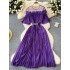 French retro elegant dress for women in summer, with mesh splicing, three-dimensional petals, waist cinching, slimming effect, pleated chiffon long dress