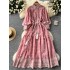 Small niche retro elegant dress for women's clothing, new style French heavy industry embroidery stand collar lantern sleeves, waist cinching large swing long skirt