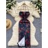 Chinese style retro sexy oil painting print hanging neck suspender dress, women's backless lace up, slim fit and slimming, imperial sister long skirt