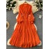 French retro elegant dress with female design sense, single breasted loose waist strap, slimming temperament, knee length long skirt