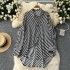 European and American style top for women's autumn collection, versatile for commuting, lazy, loose, slimming, medium to long striped shirt