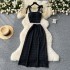 Gentle style set for women's summer sweet strap strapless short tank top+high waist slimming pleated skirt