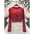 European and American versatile long sleeved round neck rhinestone mesh T-shirt for women in summer, slim fit and versatile short base shirt