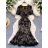 Evening gown for women, high-end banquet party dress, cinched waist for slimming effect, plush printed pleated slit fish tail long skirt