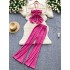 Retro romantic atmosphere set for women's summer hanging neck, suspender, strapless vest, high waist, slim look, wide legs, slim look, long pants