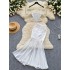 Temperament two-piece women's summer vacation outfit, French sweet lace camisole vest+mesh fishtail skirt