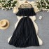 French retro elegant dress for women in summer, with mesh splicing, three-dimensional petals, waist cinching, slimming effect, pleated chiffon long dress