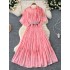 Summer women's new French retro elegant design with lace up round neck flared sleeves, cinched waist for slimming chiffon dress