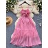 French design butterfly tie lace up backless dress for women in summer, gentle style, waist cinching and slimming French fairy dress