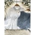 Korean style women's early autumn new French sweet and versatile long sleeved shirt+beaded diamond layered denim vest