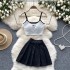 Dopamine summer outfit women's sweet embroidered short camisole vest two-piece set women's high waisted pleated half length skirt