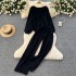 Autumn and winter new lazy style pullover versatile knitted sweater women's two-piece set high waist casual wide leg pants long pants