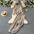 Western style anti-aging suit for women, autumn and winter lazy style versatile hooded knitted sweater, loose high waisted wide leg pants