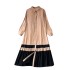 Lazy style simple dress for women with a slim and stylish design. Color blocked loose A-line mid length pleated shirt skirt