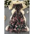 French high-end socialite mini dress with one shoulder, bubble sleeves, pleated waist, mesh, printed fluffy dress for women